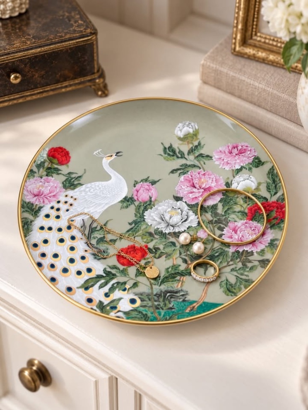 Vintage Franklin Mint Peacock Plate Hollywood Regency Electic Decor